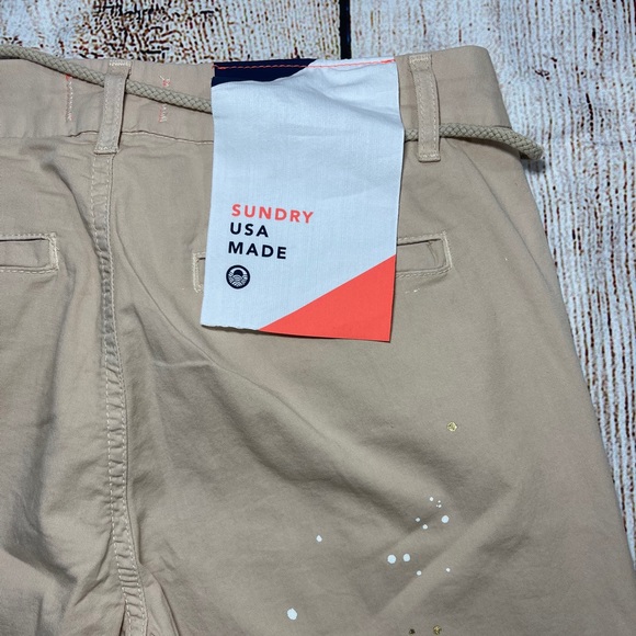 NEW Anthropologie Sundry Carpenter Paint Ankle Crop Pants Boho Tan Drawstring - Picture 9 of 16